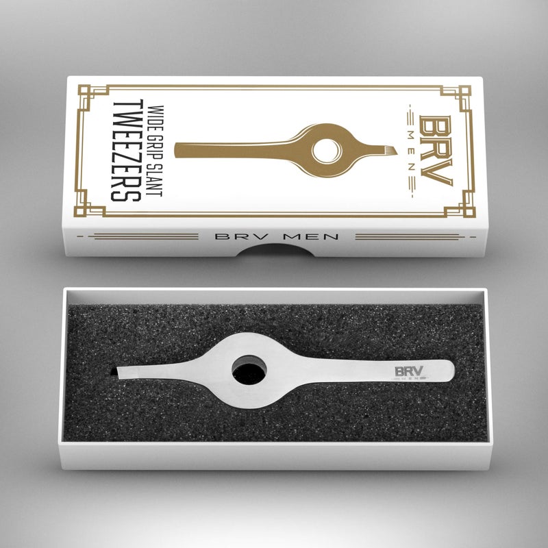 BRV MEN Wide Grip Slant Tweezers | Hand-Filed Slanted Tips for Ultra-Precision | Tweezers for Eyebrows & Nose/Ear/Facial Hair | Professional Tweezers for Women & Men - Silver - Image 2